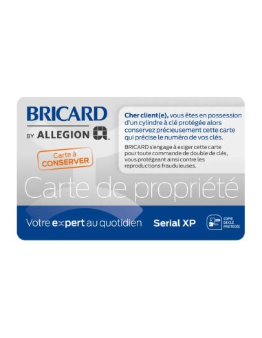 Cylindre Bricard Serial XP – Carte de propriété